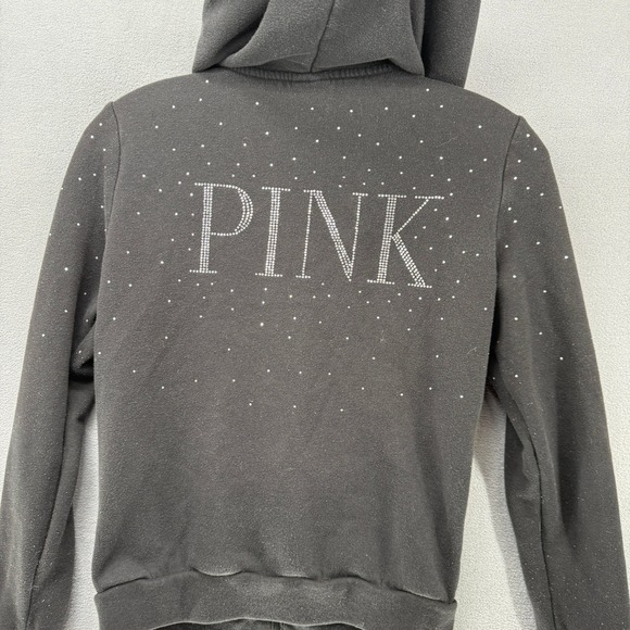 PINK Victoria's Secret Rhinestone Zip Up Hoodie Lightweight Sweatshirt Black XS - Picture 9 of 10